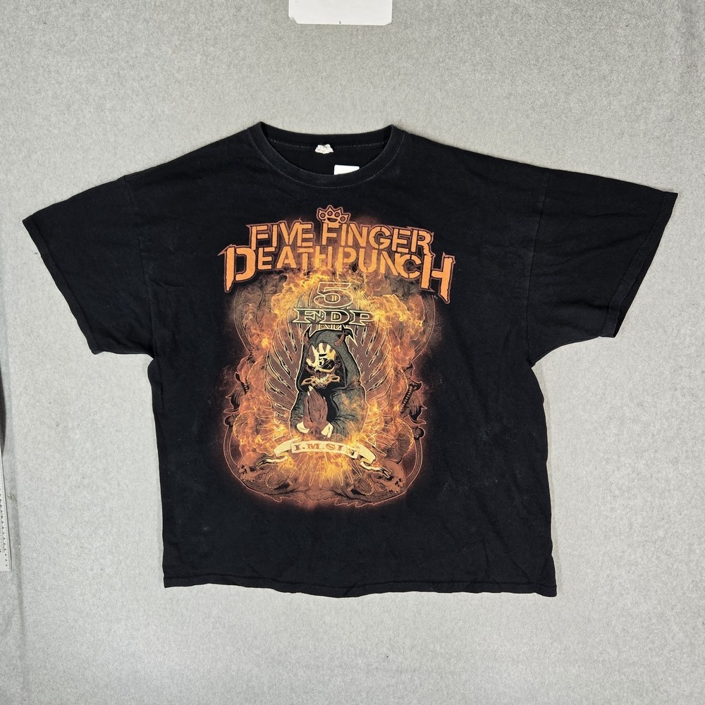 Five Finger Death Punch Men Shirt 2X Black Graphic Band Logo Tee Grunge Print